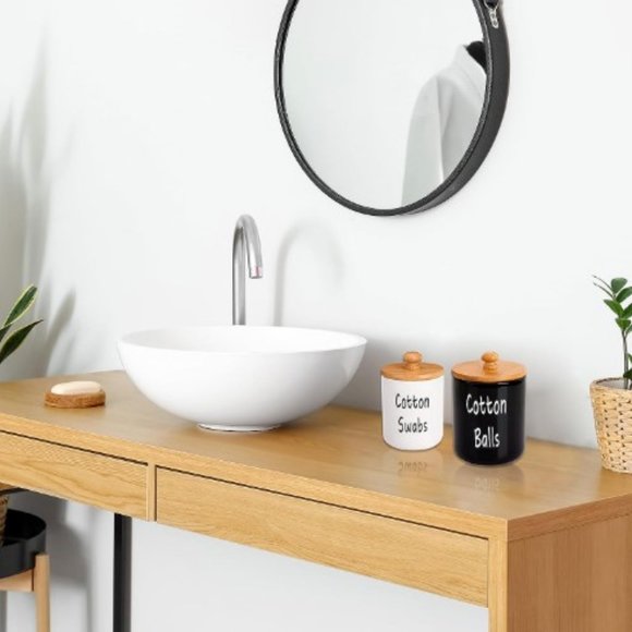 Set of 2 - Ceramic Bathroom Accessory Jars  (2 Sizes/ Black & White) - Picture 6 of 9